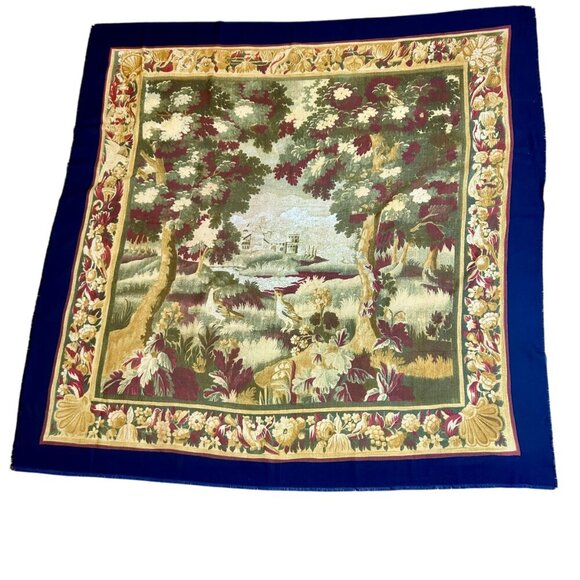 Vintage 90s Tapestry Look Large 46" Square Challis Scarf - Picture 3 of 9